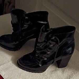 Gianni Bini Shiny Black Lace Up Boots